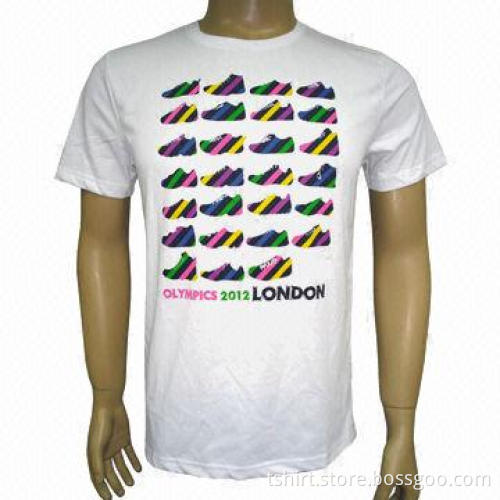 Men's white printed t-shirts, short sleeve, o-neck